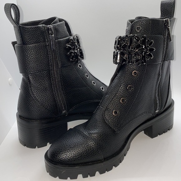Karl Lagerfeld Paris Pippa Crystal Embellished Platform Combat Boots Women’s 8M - Picture 3 of 8